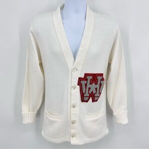 Vintage Letterman Sweater Cardigan Academia Ivory Size 34